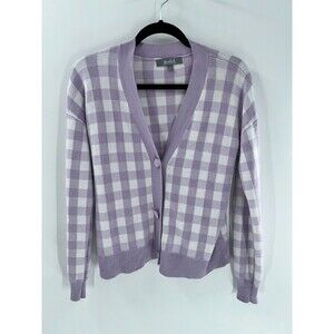 Women's Marled Reunited Clothing Gingham V-Neck Cardigan Sweater Size XS